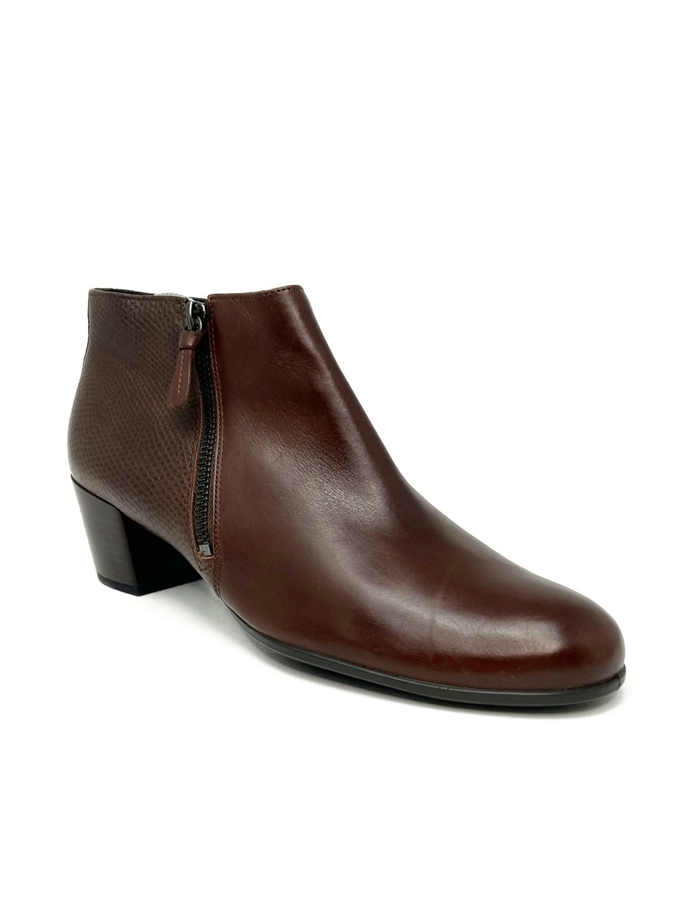 Ecco “Shape M 35” Ankle Boots Brown Leather Women’s Size 10 Side-Zip Heeled